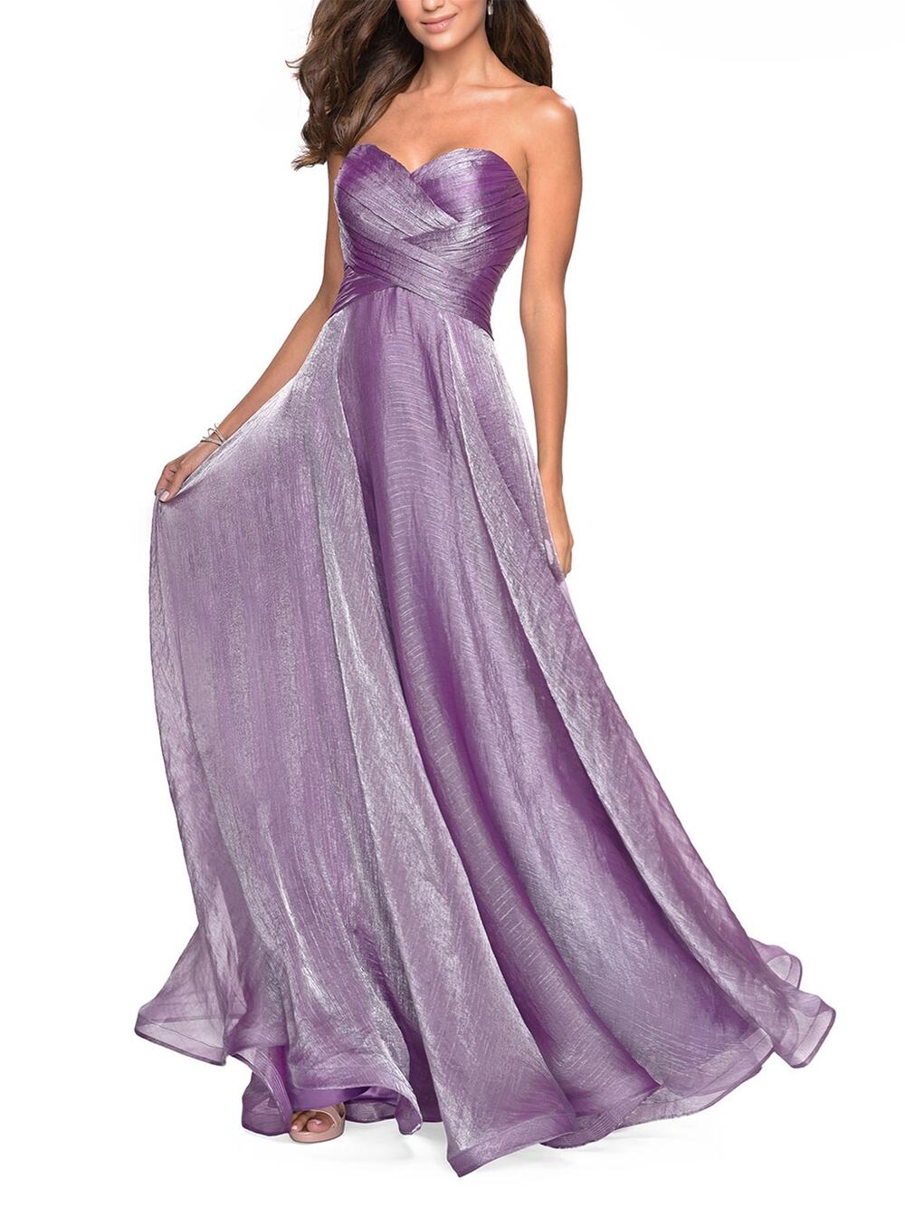 La Femme 27515 Orchid Metallic Chiffon Prom Gown Size 4 NWT